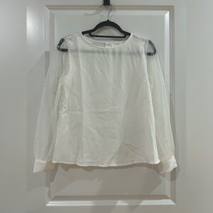 White pearl long-sleeve blouse XS